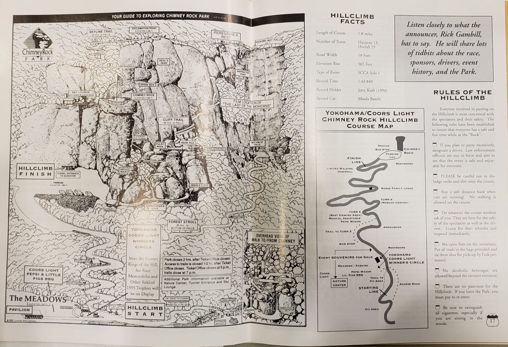 The 1976 version of the hill climb route, as seen the final 1995 program.